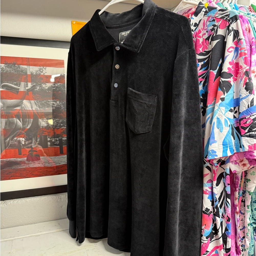 Todd Snyder Velvet Black Long Sleeve Polo Shirt